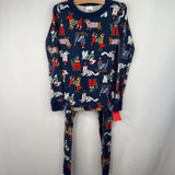 Size 8 (130): Hanna Andersson Blue Holiday Sweater Dog Print 2pc PJs