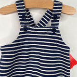 Size 3-6m (60): Hanna Andersson Moon & Back Blue/White Striped Cozy Overalls