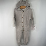 Size 3-6m: Jamie Kay Faded Green Knitted Button-Up Hooded Romper