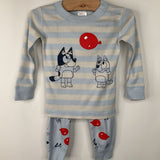 Size 2 (85): Hanna Andersson White/Blue Striped Bluey Print 2pc PJs