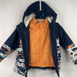 Size 2: Swiss Tech Blue/White/Orange Patterned Zip-Up 3-In-1 Winter Coat