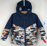 Size 2: Swiss Tech Blue/White/Orange Patterned Zip-Up 3-In-1 Winter Coat