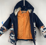 Size 2: Swiss Tech Blue/White/Orange Patterned Zip-Up 3-In-1 Winter Coat