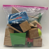 1 Gallon Bag of Assorted Wooden Train Tracks & Trains