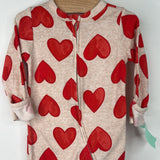 Size 3-6m: Old Navy Tan/Red Hearts Print Zip Up 1pc PJs