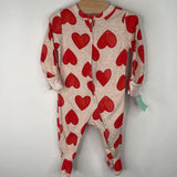 Size 3-6m: Old Navy Tan/Red Hearts Print Zip Up 1pc PJs