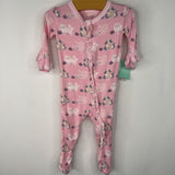 Size NB-3m: Kickee Pants Pink Cats Print 1pc Zip Up PJs