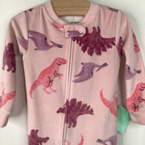 Size 12m: Carter's Pink Dinosaur Print Fleece 1pc Footy PJs