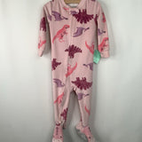 Size 12m: Carter's Pink Dinosaur Print Fleece 1pc Footy PJs