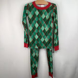 Size 6-7 (120): Hanna Andersson Green Diamond Pattern 2pc PJs