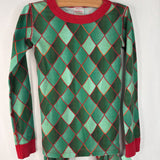 Size 6-7 (120): Hanna Andersson Green Diamond Pattern 2pc PJs