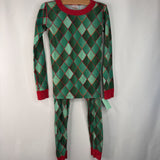 Size 6-7 (120): Hanna Andersson Green Diamond Pattern 2pc PJs