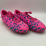 Size 4Y: Dream Pairs Pink/Blue Geometric Lace-Up Soccer Cleats