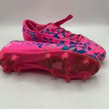 Size 4Y: Dream Pairs Pink/Blue Geometric Lace-Up Soccer Cleats