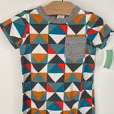 Size 6-12m: Tea Blue/Orange Geometric Short Sleeve Romper