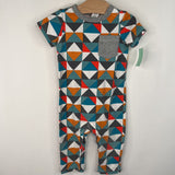 Size 6-12m: Tea Blue/Orange Geometric Short Sleeve Romper
