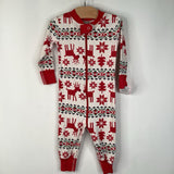 Size 12-18m (75): Hanna Andersson White/Red Snowflake Reindeer Print 1pc PJs