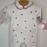 Size 3m: Jacadi Paris White bee Print Collared 1pc Footy PJs