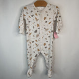 Size 6m: Firsts Petit Lem Creme/Orange/Grey Patterned 1pc Footy PJs