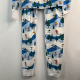 Size 14 (160): Hanna Andersson White/Blue Skii Print 2pc PJs