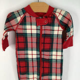 Size 0-3m (50): Hanna Andersson Green/Red Plaid 1pc Footy PJs