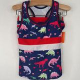 Size 3-4: JerrisApparel Blue/Pink/Red Dinosaur Hearts 2pc Swim Suit