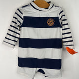 Size 6-12m: Baby Gap Blue/White Striped 1pc Rash Guard Swimsuit