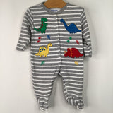 Size 0-3m: JoJo Maman Bebe Grey/White Striped Dino 1pc Footy PJs