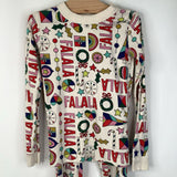 Size 6-7 (120): Hanna Andersson White "Fa La La" 2pc PJs