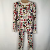Size 6-7 (120): Hanna Andersson White "Fa La La" 2pc PJs