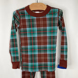 Size 4 (100) Hanna Andersson Brown/Teal/Red Plaid Long Sleeve 2pc Pj