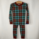Size 4 (100) Hanna Andersson Brown/Teal/Red Plaid Long Sleeve 2pc Pj