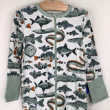 Size 2-4: Polarn O Pyret White/Green Fish Print 1pc PJs