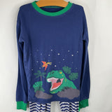 Size 12: Mini Boden Blue/White Striped Dinosaur 2pc PJs