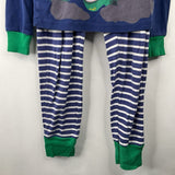 Size 12: Mini Boden Blue/White Striped Dinosaur 2pc PJs