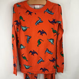 Size 8 (130): Hanna Andersson Orange Colorful Dinosaur Print 2pc PJs