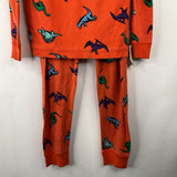 Size 8 (130): Hanna Andersson Orange Colorful Dinosaur Print 2pc PJs