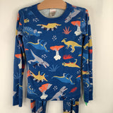 Size 6-7 (120): Hanna Anderson Blue Colorful Dinosaur Print 2pc PJs