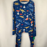 Size 10 (140): Hanna Andersson Blue/ Colorful Dinosaurs 2pc PJs