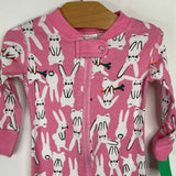 Size 6-12m (70): Hanna Andersson Pink/White Bunny Print Zip-Up 1pc PJs
