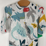 Size NB: Carter's Grey Dinosaur Print 1pc Footy PJs