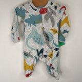 Size NB: Carter's Grey Dinosaur Print 1pc Footy PJs