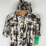 Size 6-9m: Kate Quinn Grey/Creme Floral Hooded 1pc Footy PJs