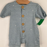 Size 3-6m: Rabbit + Bear Blue Patterned Cozy Shorty Romper