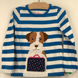 Size 4-5: Mini Boden Blue/White Striped Dog Long Sleeve Shirt