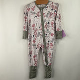 Size 0-3m: Bambaroo White/Green/Pink Leaves 1pc Footy PJs