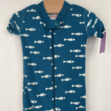 Size 3-6m (60): Hanna Andersson Blue/White Fish 1pc Shorty PJs