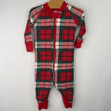 Size 6-12m (70): Hanna Andersson Red/Green/White Plaid 1pc PJs