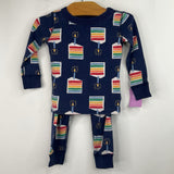 Size 2 (85): Hanna Andersson Blue Rainbow B-Day Cake 2pc PJs