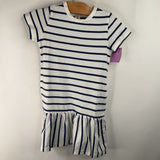 Size 2-3: Primary White Blue Striped Short Sleeve Dress